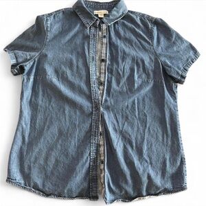 Casual western Blue Button Down short sleeve Shirt